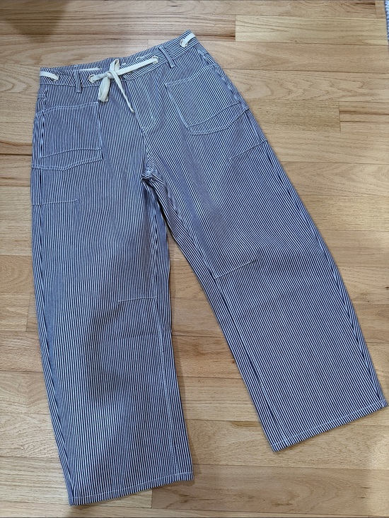 JODIFL Pants - JODIFL Navy and White Striped Cropped Wide-Leg Pants